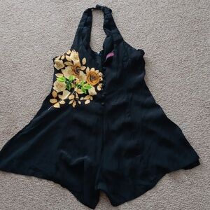 Motel Rocks Black Romper With Floral Accent